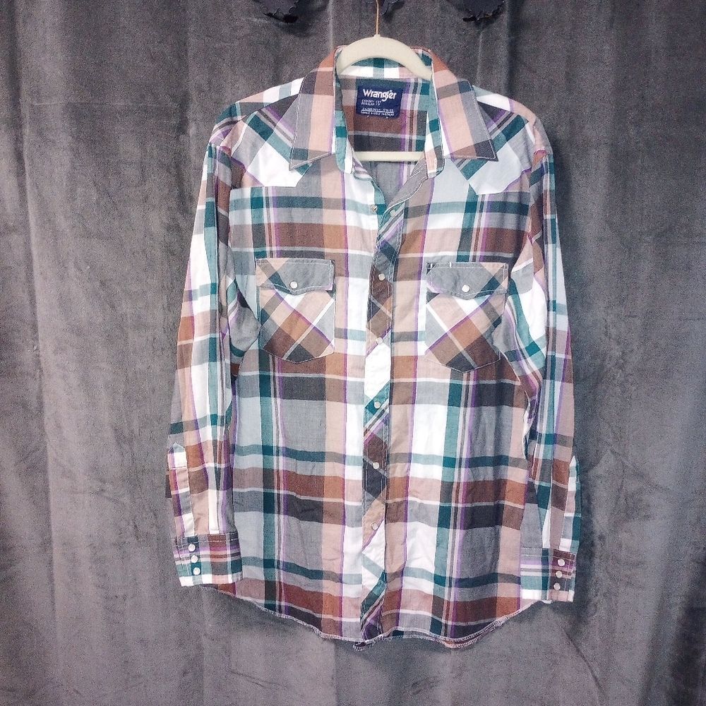 Vintage Wrangler Pearl Snap Plaid Shirt Size 17.5-35 (Neck/Sleeve) = XL P2P 26